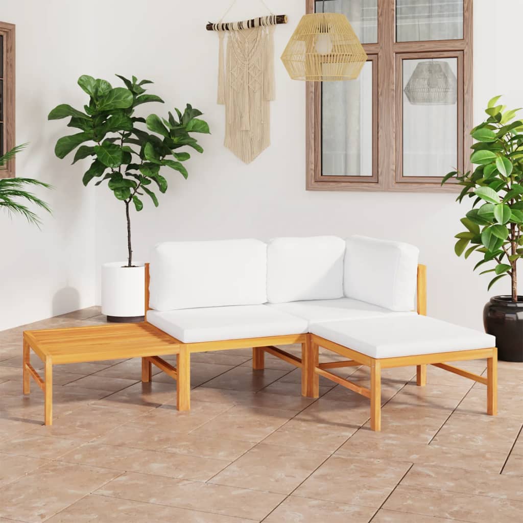 4-tlg. Garten-Lounge-Set mit Creme Kissen Massivholz Teak