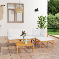 Thumbnail for 5-tlg. Garten-Lounge-Set mit Creme Kissen Massivholz Teak