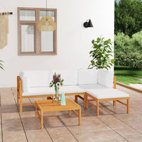 Thumbnail for 5-tlg. Garten-Lounge-Set mit Creme Kissen Massivholz Teak