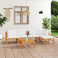 Thumbnail for 6-tlg. Garten-Lounge-Set mit Creme Kissen Massivholz Teak