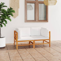 Thumbnail for 2-Sitzer-Gartensofa mit Creme Kissen Massivholz Teak