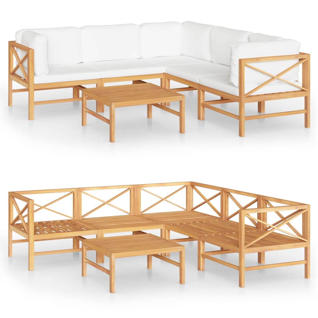 6-tlg. Garten-Lounge-Set mit Creme Kissen Massivholz Teak