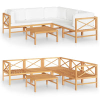Thumbnail for 6-tlg. Garten-Lounge-Set mit Creme Kissen Massivholz Teak