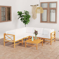 Thumbnail for 6-tlg. Garten-Lounge-Set mit Creme Kissen Massivholz Teak