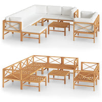 Thumbnail for 10-tlg. Garten-Lounge-Set mit Creme Kissen Massivholz Teak
