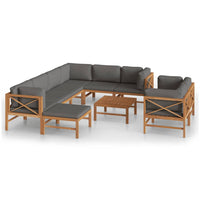 Thumbnail for 10-tlg. Garten-Lounge-Set mit Grauen Kissen Massivholz Teak