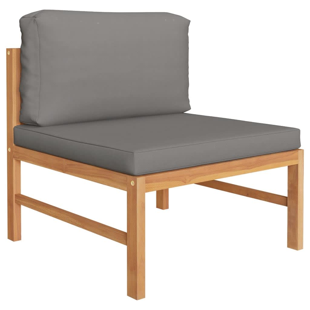 10-tlg. Garten-Lounge-Set mit Grauen Kissen Massivholz Teak