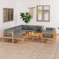 Thumbnail for 10-tlg. Garten-Lounge-Set mit Grauen Kissen Massivholz Teak