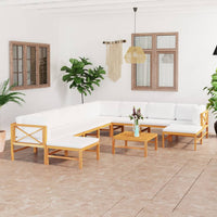 Thumbnail for 11-tlg. Garten-Lounge-Set mit Creme Kissen Massivholz Teak
