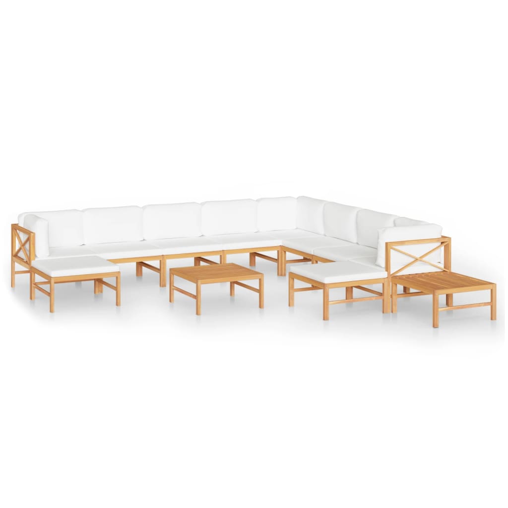 12-tlg. Garten-Lounge-Set mit Creme Kissen Massivholz Teak