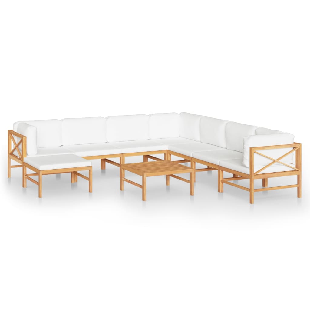 9-tlg. Garten-Lounge-Set mit Creme Kissen Massivholz Teak