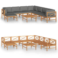 Thumbnail for 9-tlg. Garten-Lounge-Set mit Grauen Kissen Massivholz Teak
