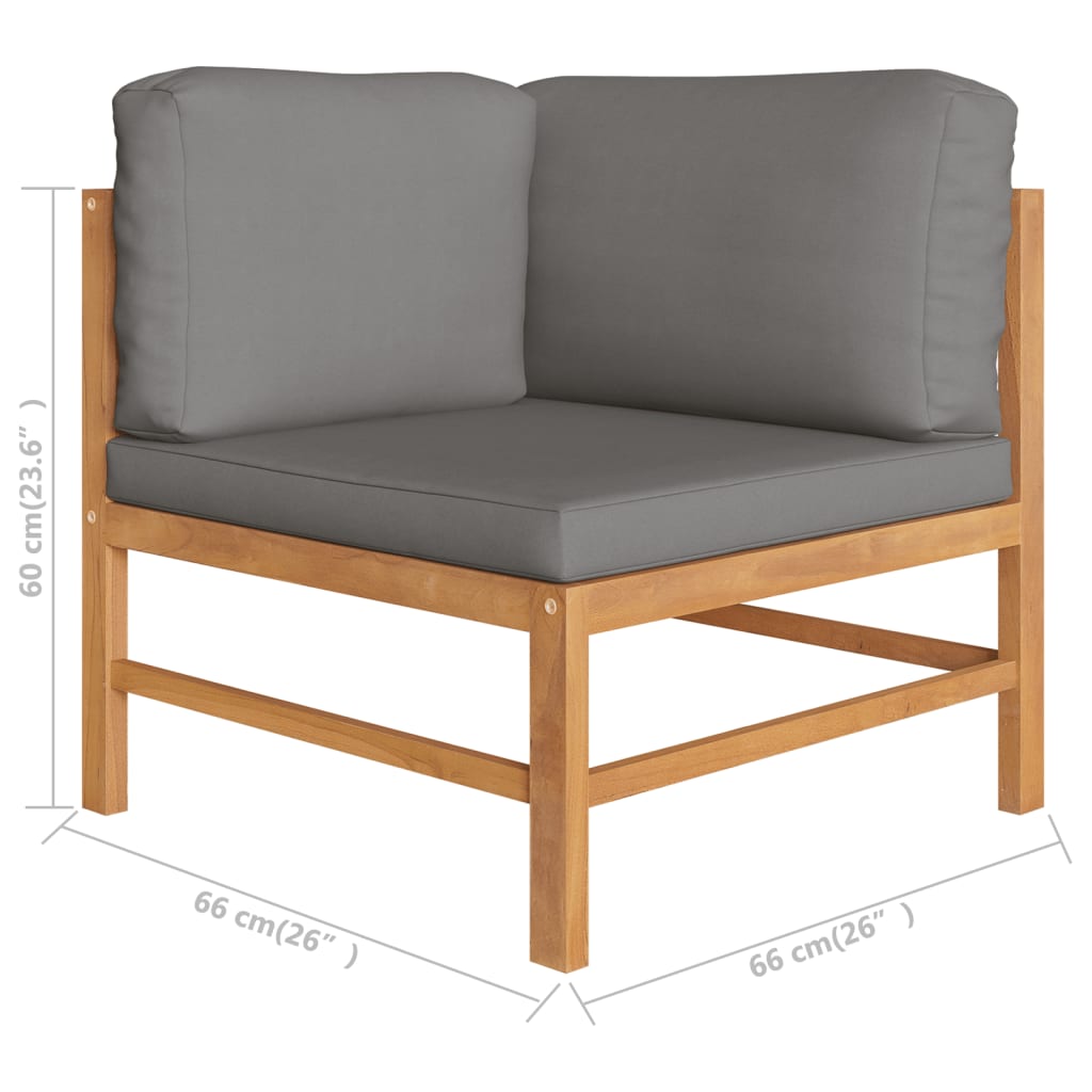 9-tlg. Garten-Lounge-Set mit Grauen Kissen Massivholz Teak