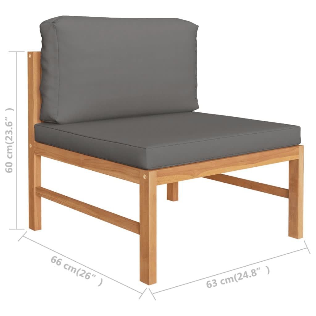 9-tlg. Garten-Lounge-Set mit Grauen Kissen Massivholz Teak