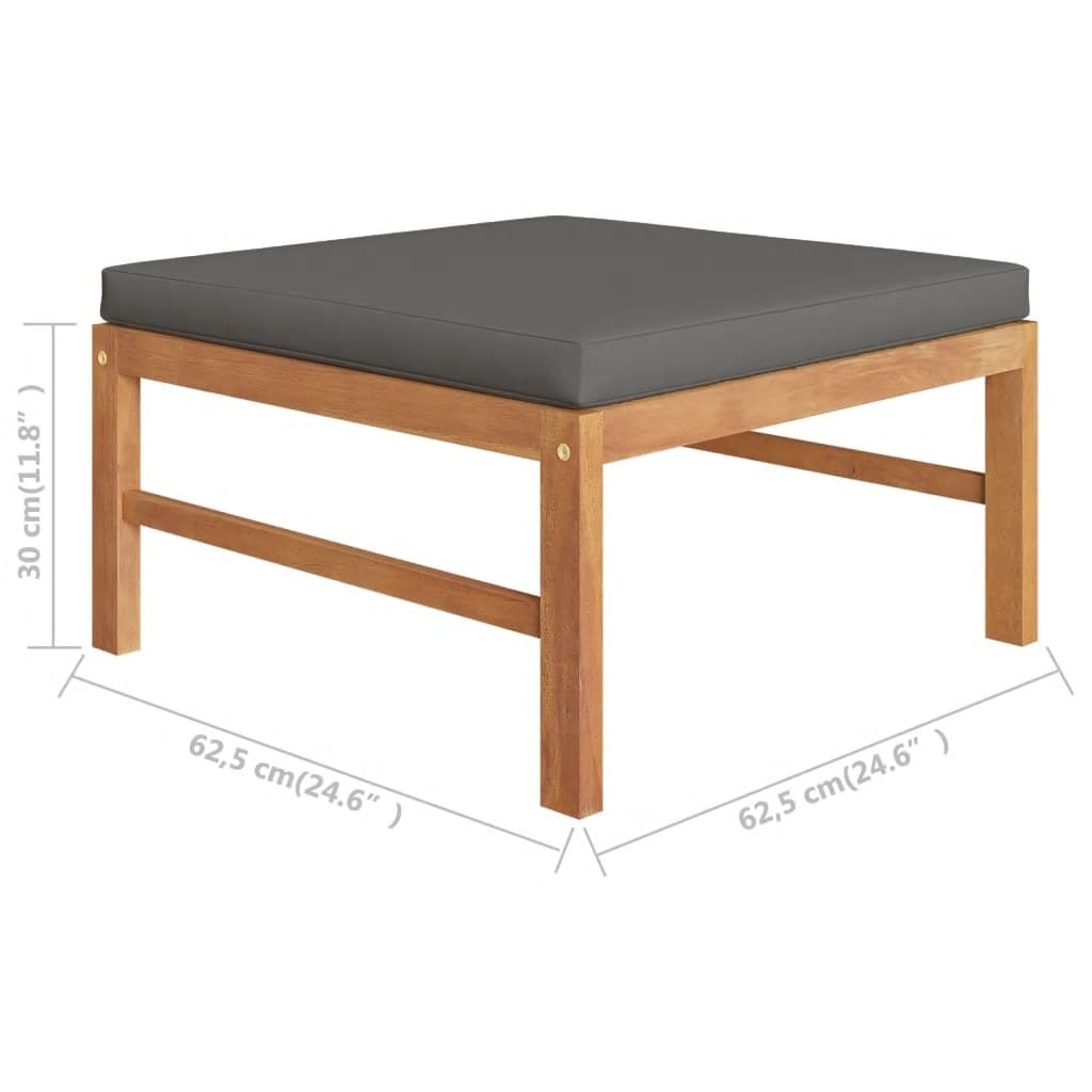 9-tlg. Garten-Lounge-Set mit Grauen Kissen Massivholz Teak