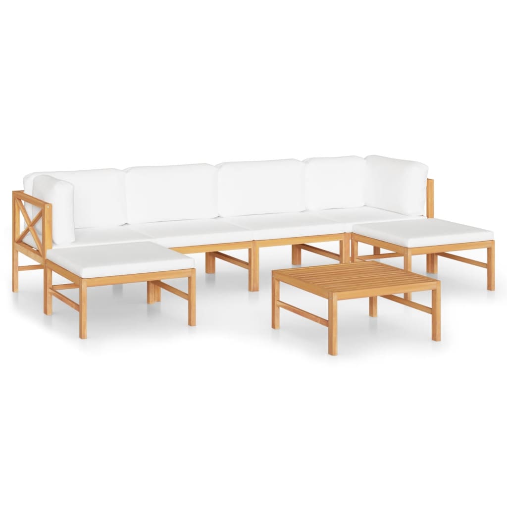 7-tlg. Garten-Lounge-Set mit Creme Kissen Massivholz Teak