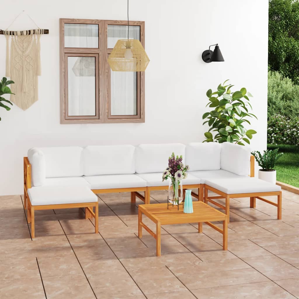 7-tlg. Garten-Lounge-Set mit Creme Kissen Massivholz Teak