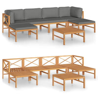 Thumbnail for 7-tlg. Garten-Lounge-Set mit Grauen Kissen Massivholz Teak
