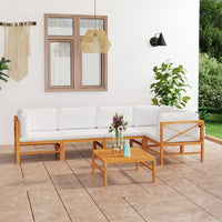 Thumbnail for 6-tlg. Garten-Lounge-Set mit Creme Kissen Massivholz Teak