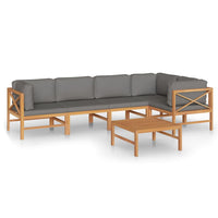 Thumbnail for 6-tlg. Garten-Lounge-Set mit Grauen Kissen Massivholz Teak