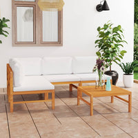 Thumbnail for 5-tlg. Garten-Lounge-Set mit Creme Kissen Massivholz Teak