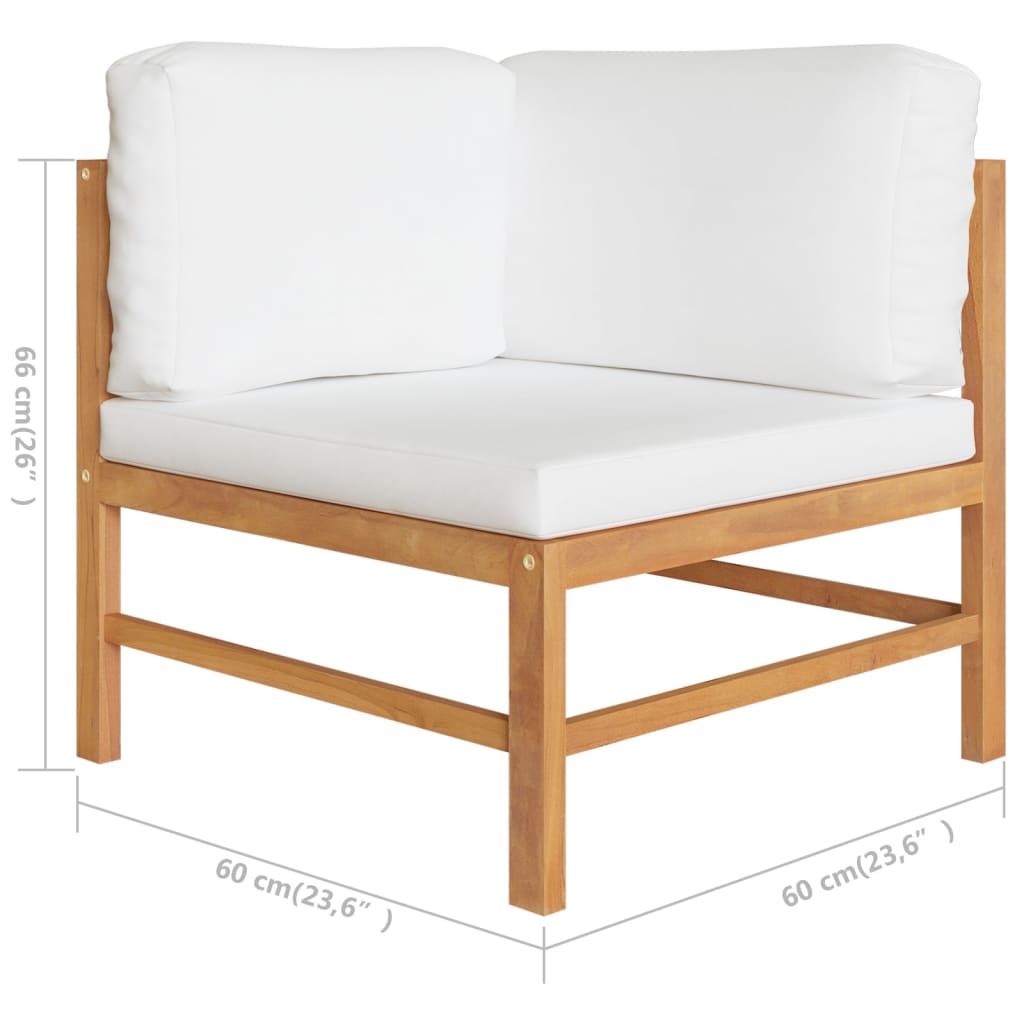 4-tlg. Garten-Lounge-Set mit Creme Kissen Massivholz Teak