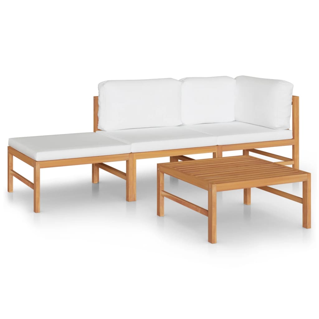 4-tlg. Garten-Lounge-Set mit Creme Kissen Massivholz Teak