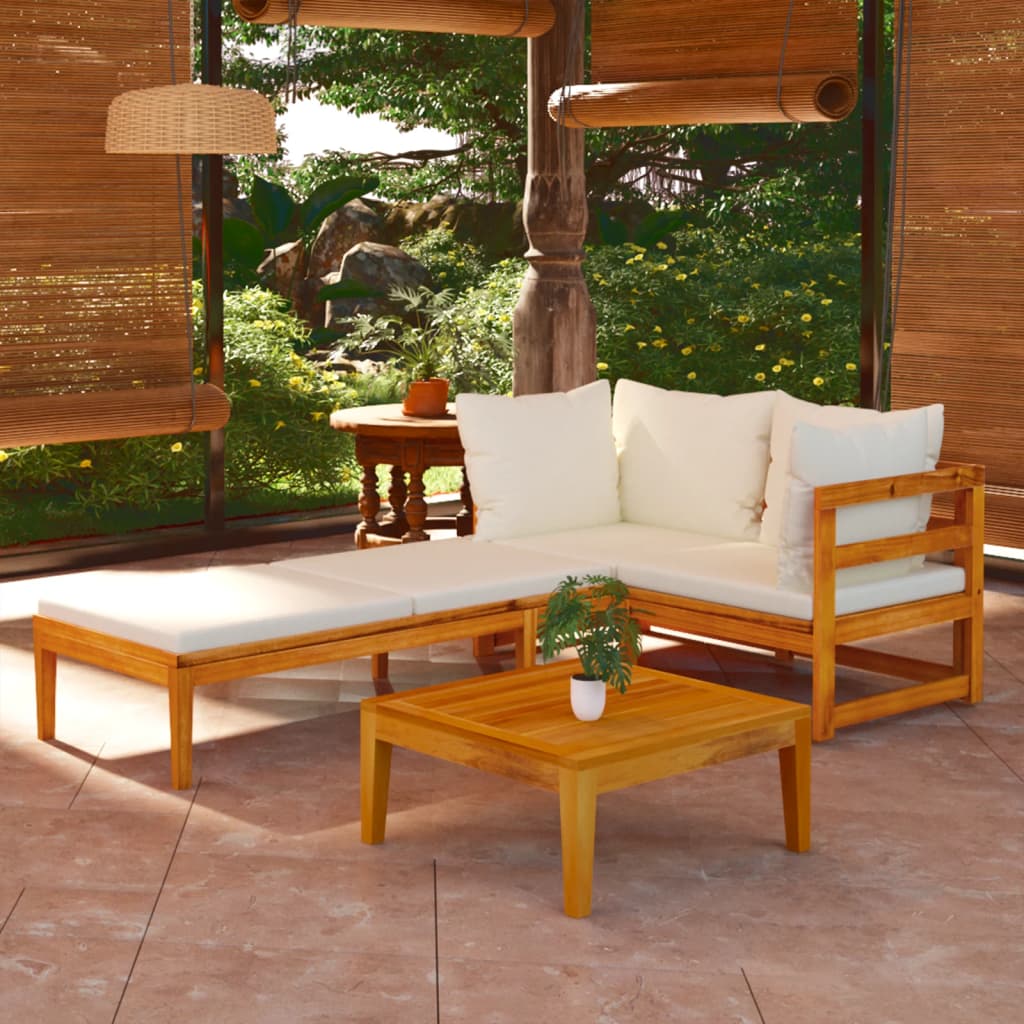3-tlg. Garten-Lounge-Set mit Cremeweißen Kissen Massivholz Akazie