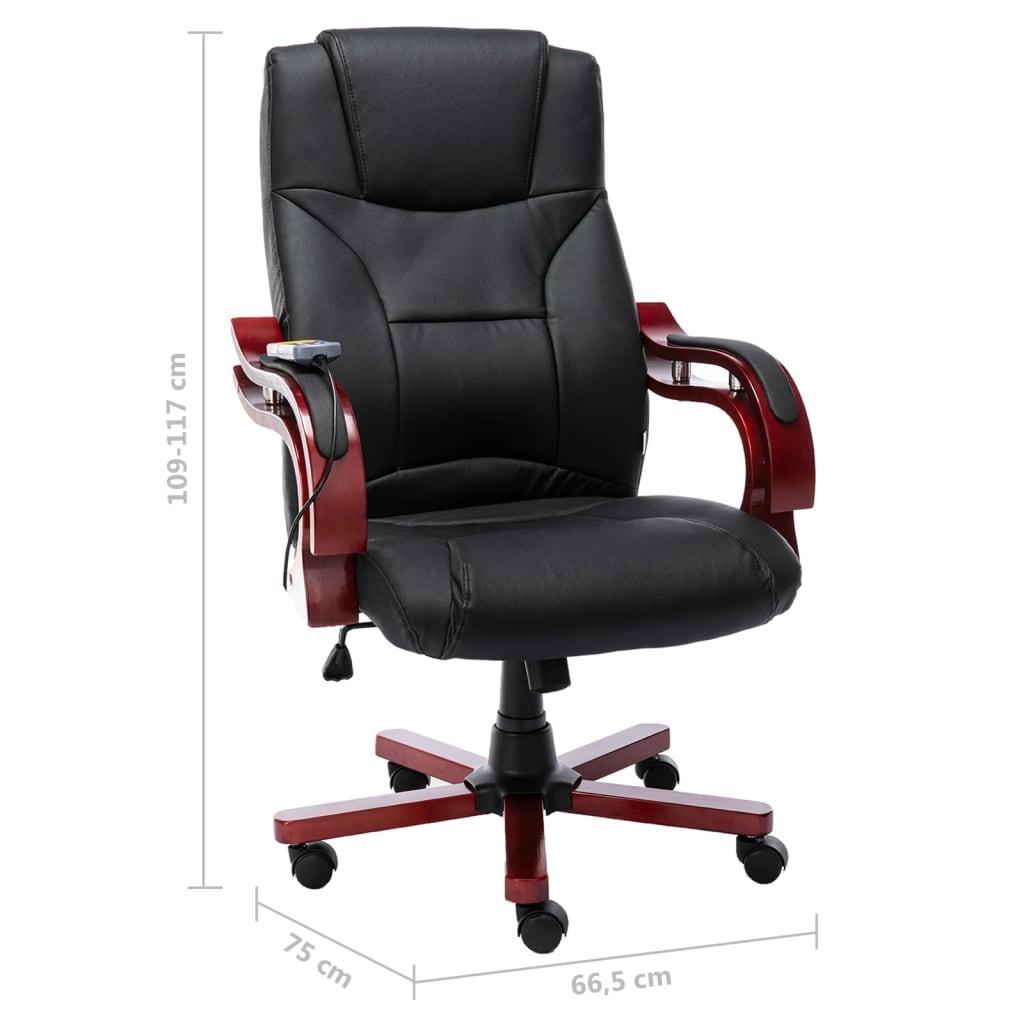 Massage-Bürostuhl Schwarz Echtleder