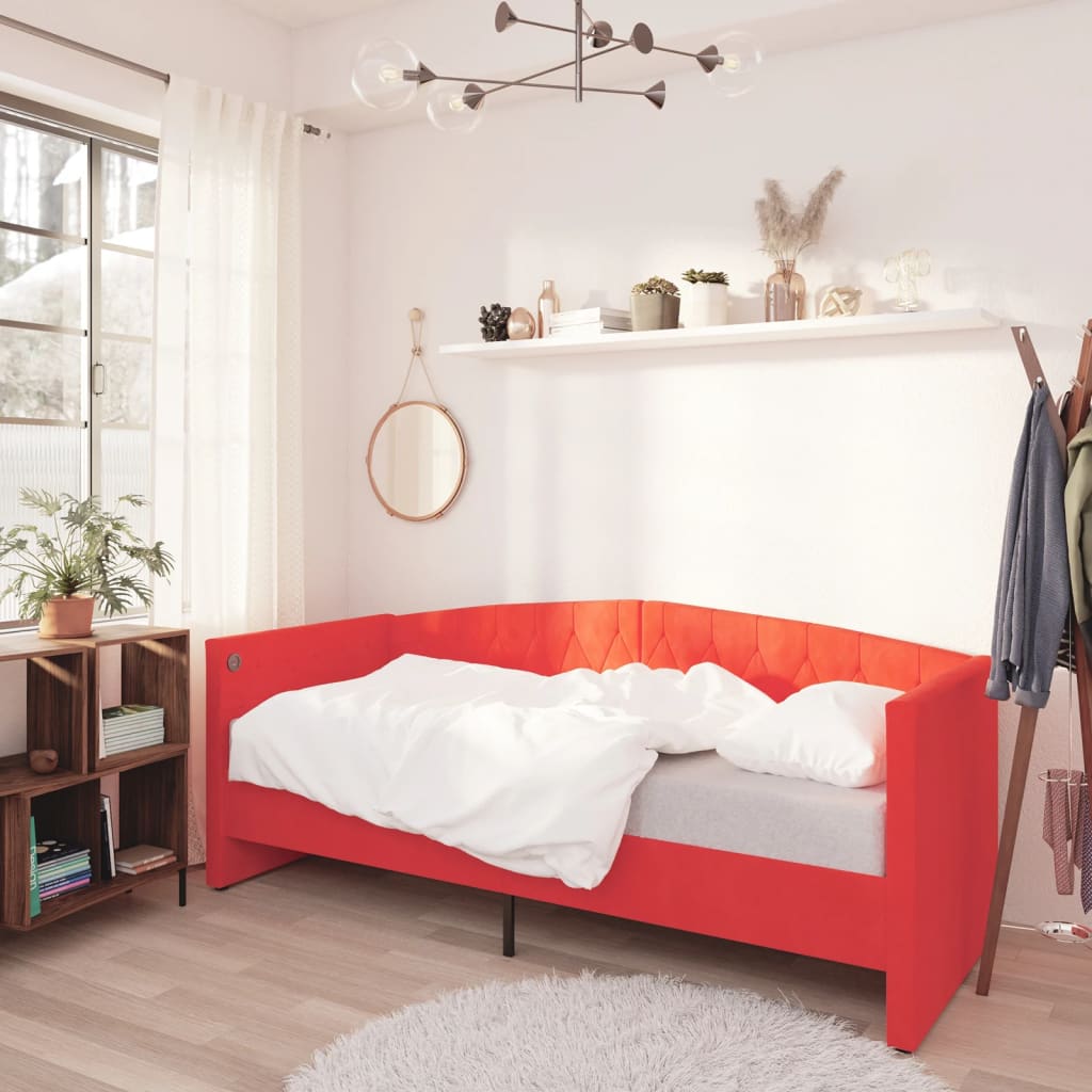 Tagesbett mit Matratze USB Weinrot Samt 90x200 cm