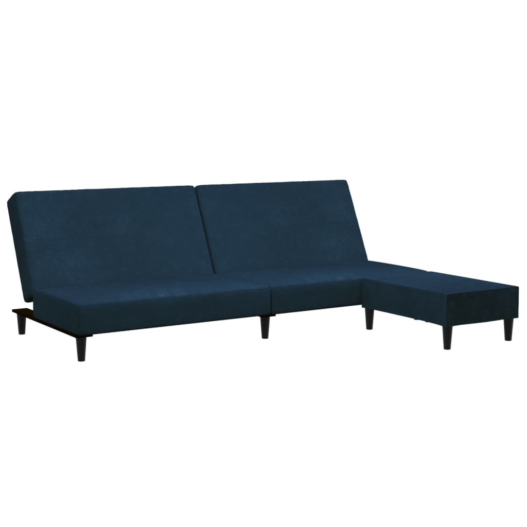 Schlafsofa 2-Sitzer mit Fußhocker Blau Samt