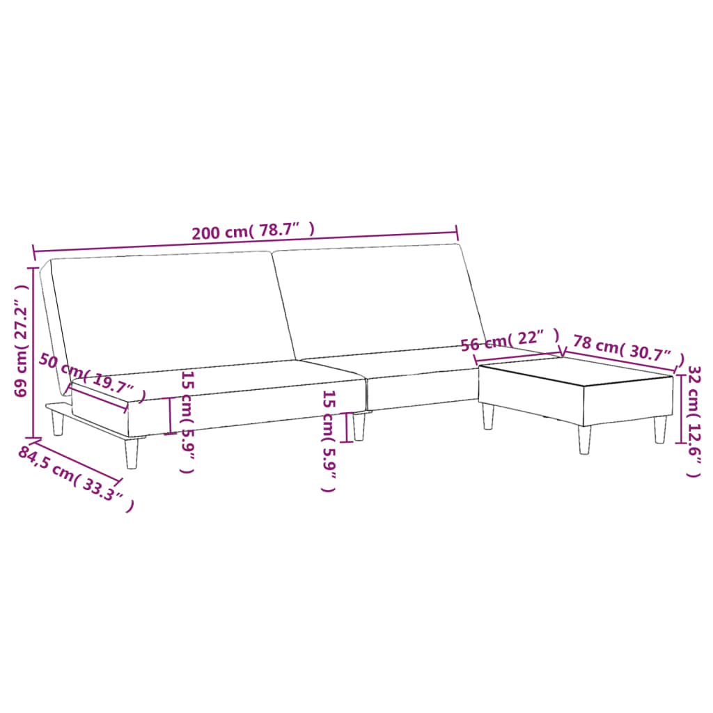 Schlafsofa 2-Sitzer mit Fußhocker Schwarz Samt