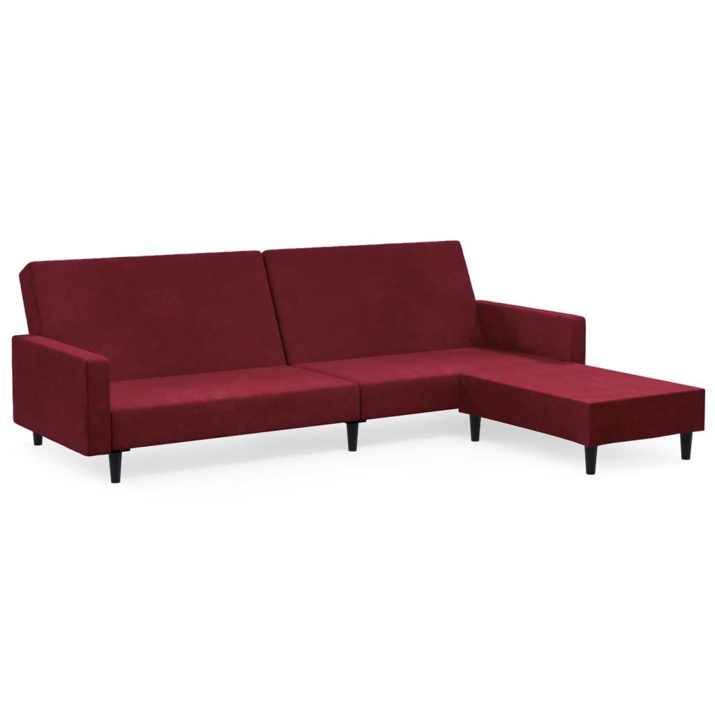 Schlafsofa 2-Sitzer mit Fußhocker Weinrot Samt