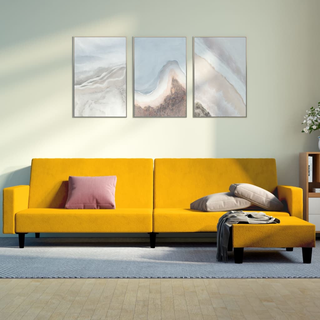Schlafsofa 2-Sitzer mit Fußhocker Gelb Samt