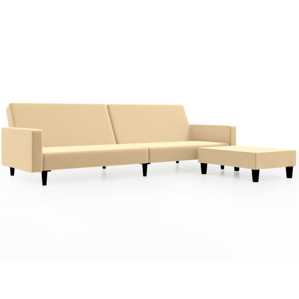 Schlafsofa 2-Sitzer mit Fußhocker Creme Samt