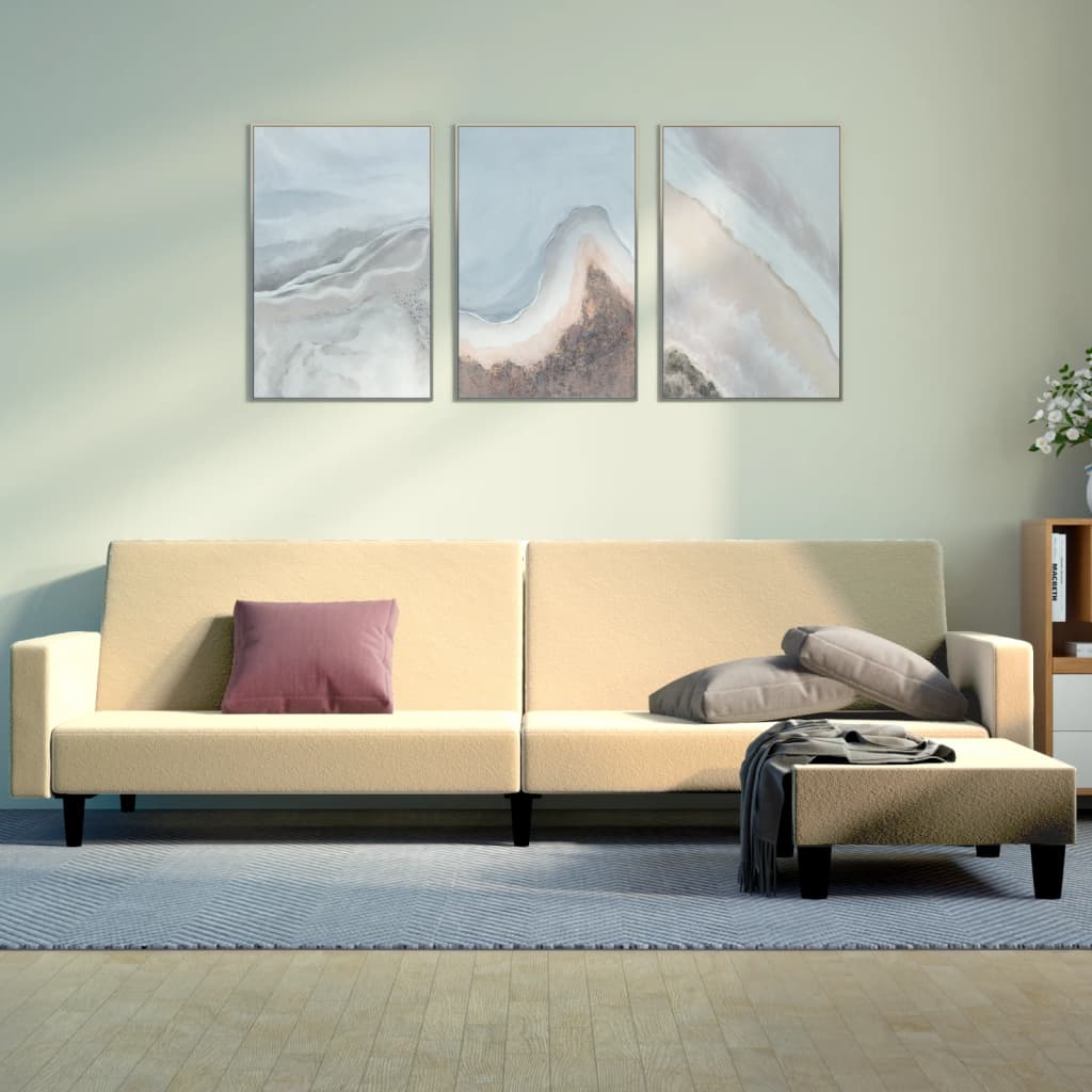 Schlafsofa 2-Sitzer mit Fußhocker Creme Samt
