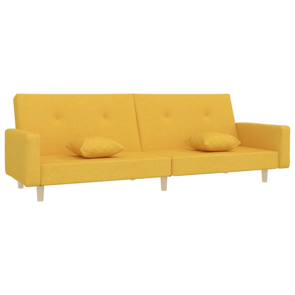 Schlafsofa 2-Sitzer mit Fußhocker Gelb Stoff