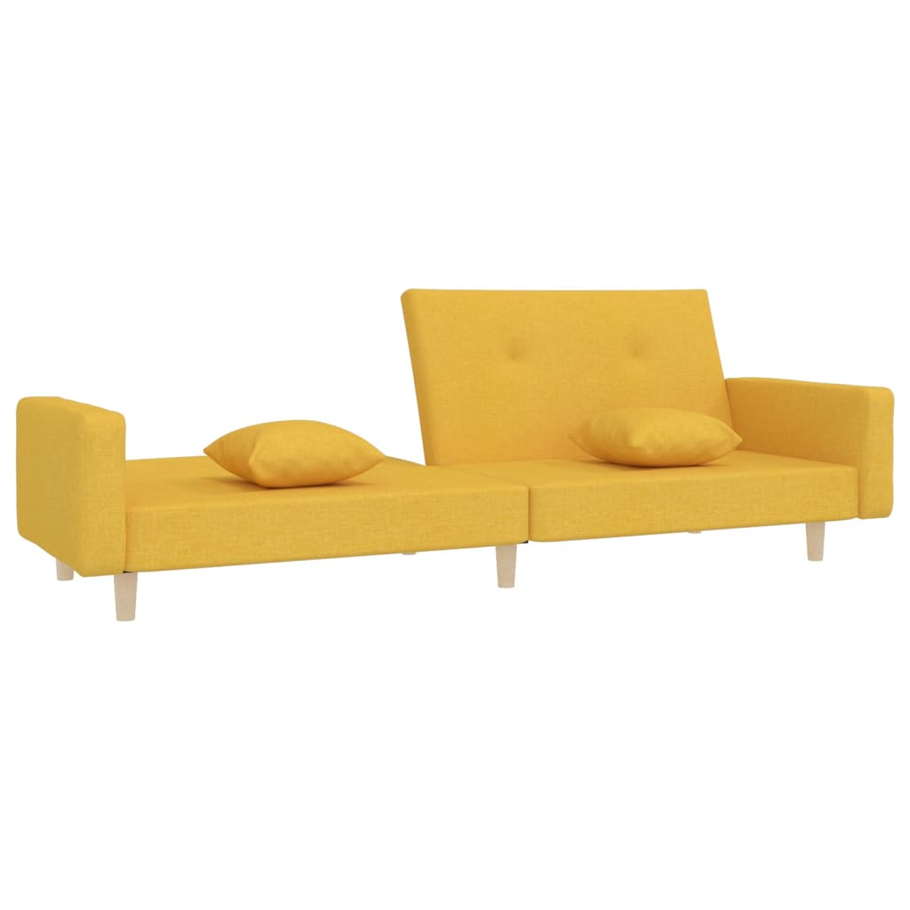 Schlafsofa 2-Sitzer mit Fußhocker Gelb Stoff