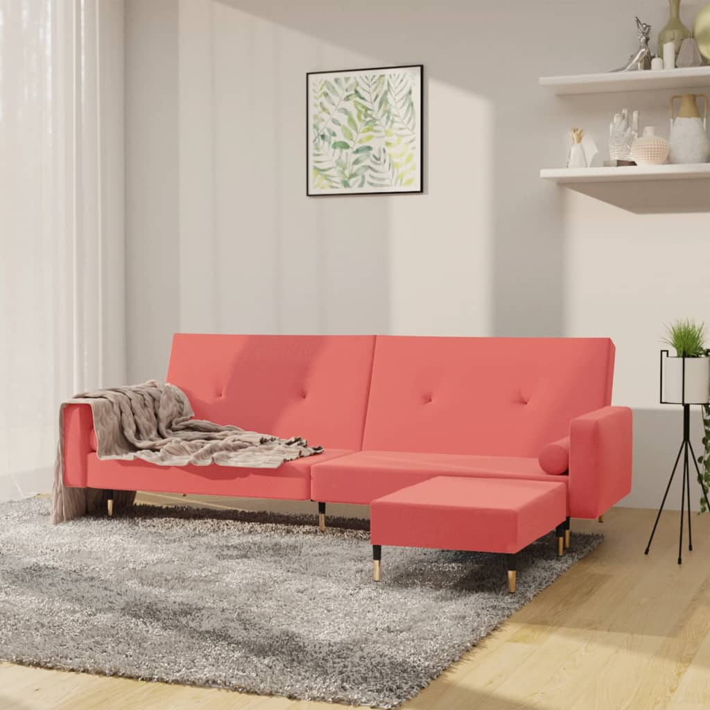 Schlafsofa 2-Sitzer mit Hocker Rosa Samt