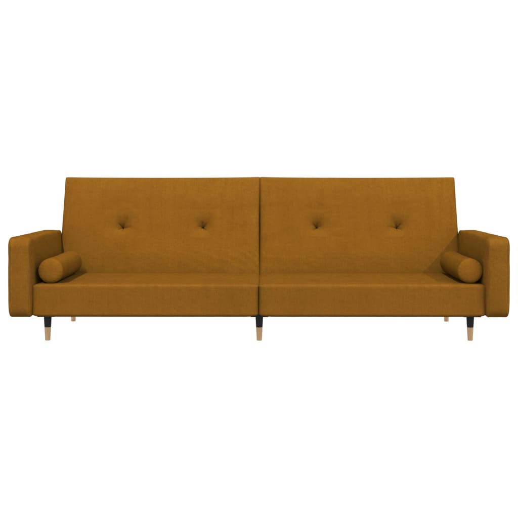 Schlafsofa 2-Sitzer mit Hocker Braun Samt