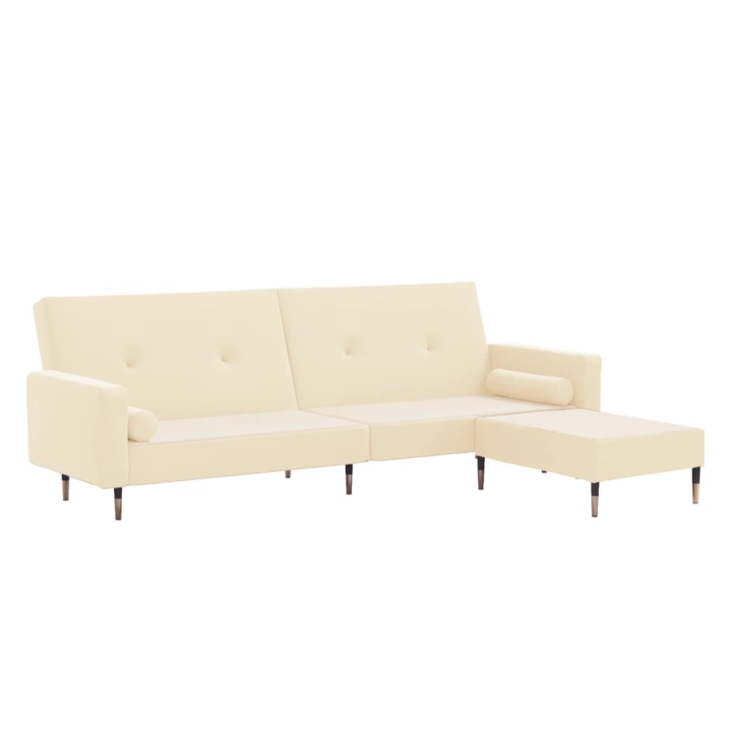 Schlafsofa 2-Sitzer mit Hocker Creme Samt
