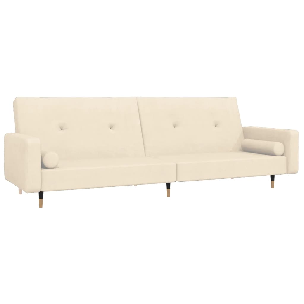 Schlafsofa 2-Sitzer mit Hocker Creme Samt