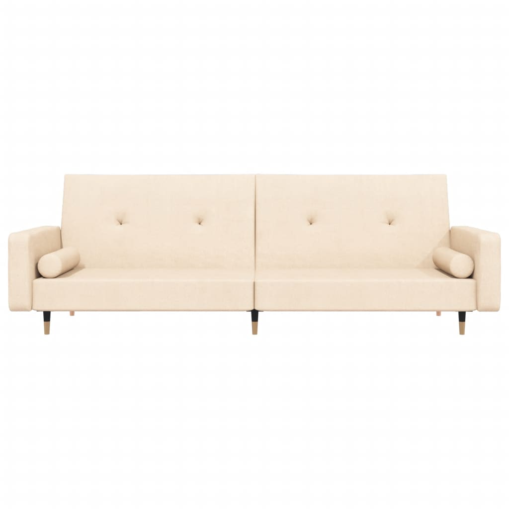 Schlafsofa 2-Sitzer mit Hocker Creme Samt