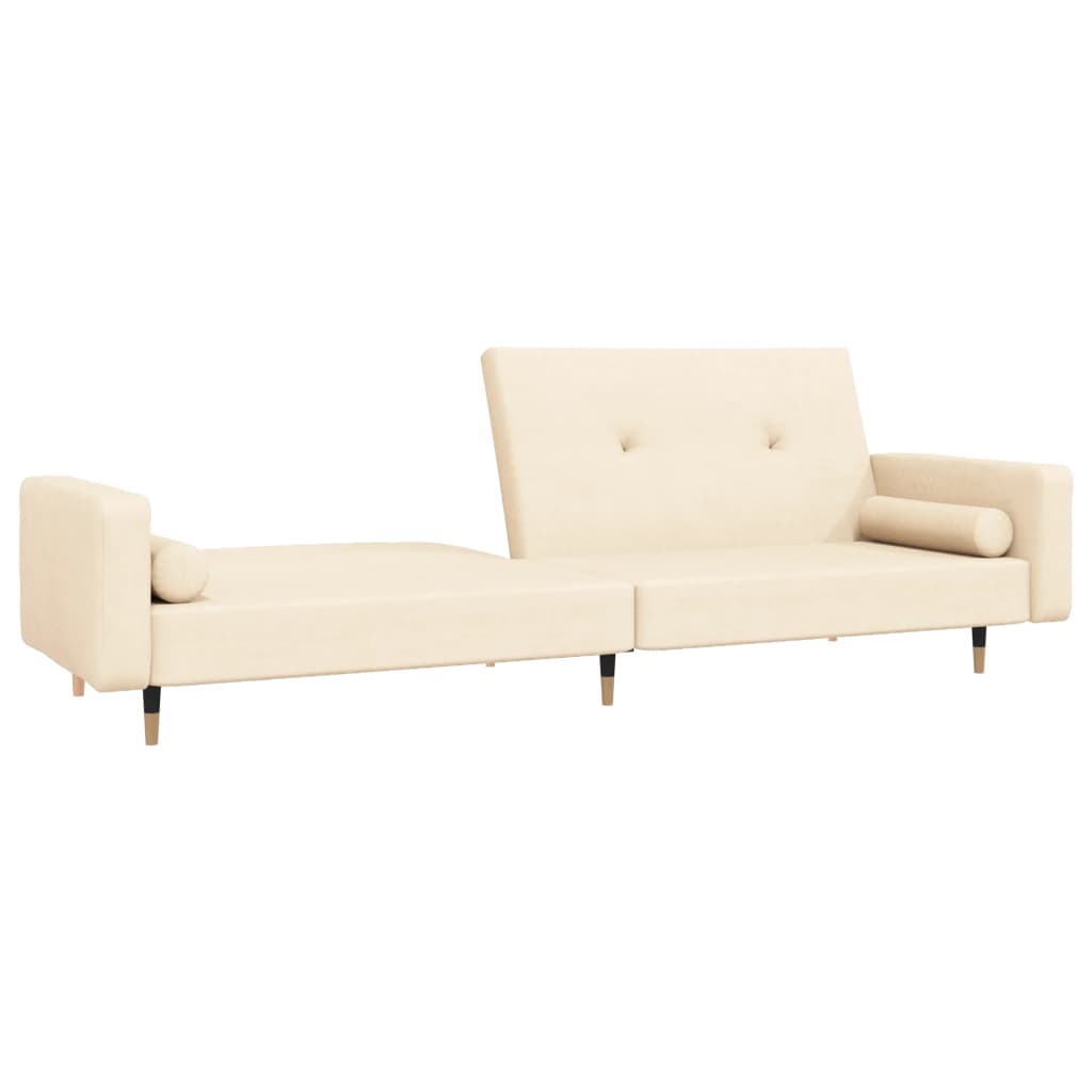 Schlafsofa 2-Sitzer mit Hocker Creme Samt