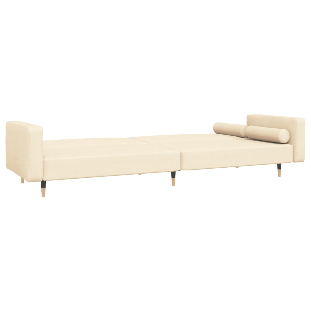 Schlafsofa 2-Sitzer mit Hocker Creme Samt