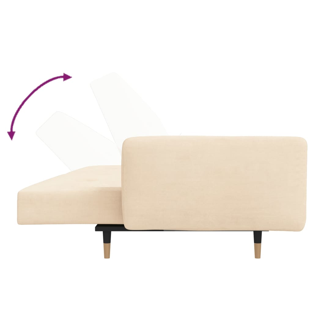 Schlafsofa 2-Sitzer mit Hocker Creme Samt