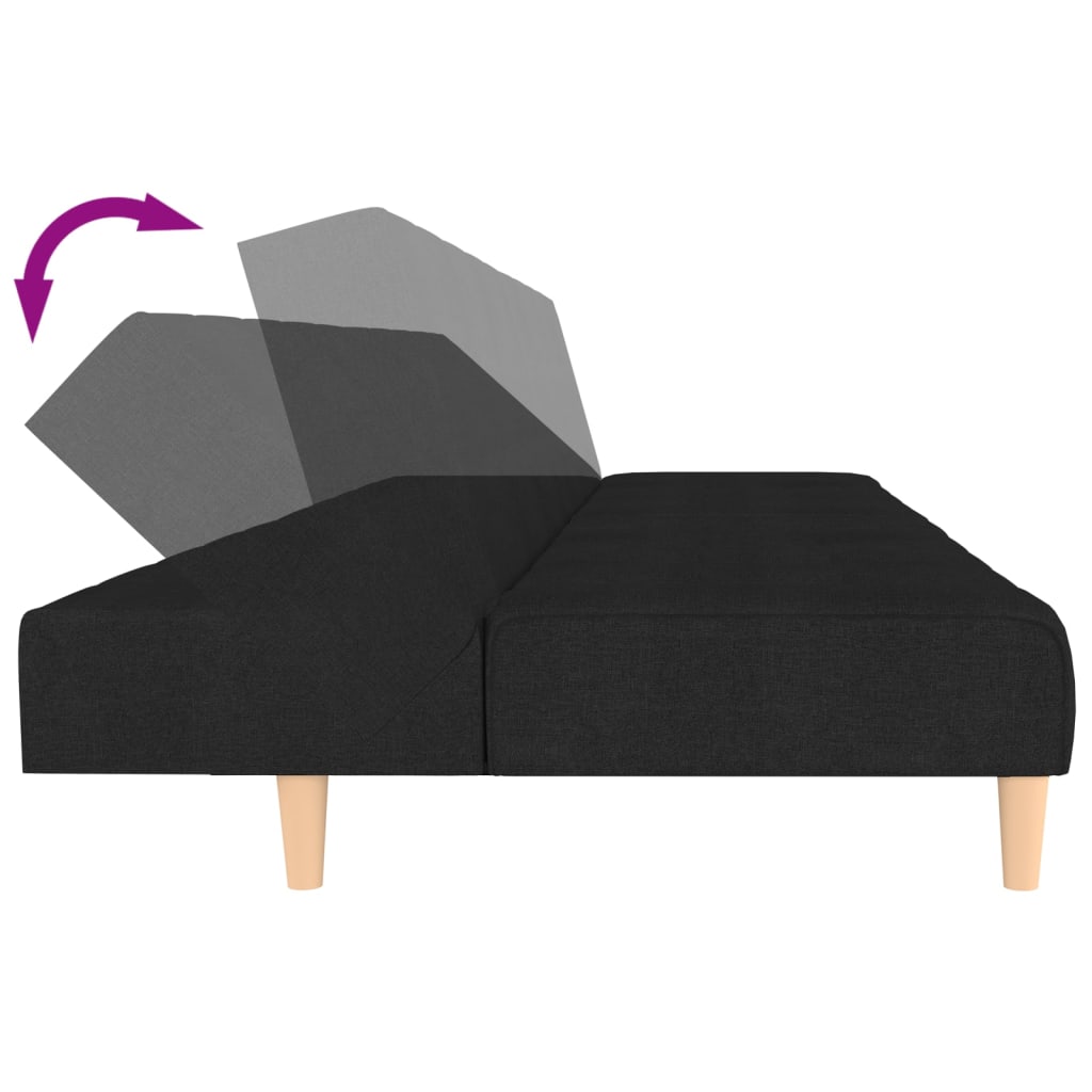 Schlafsofa 2-Sitzer mit Fußhocker Schwarz Stoff