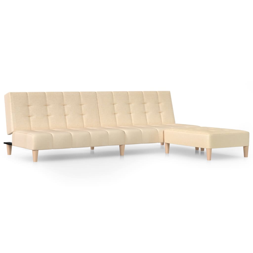 Schlafsofa 2-Sitzer mit Fußhocker Creme Stoff