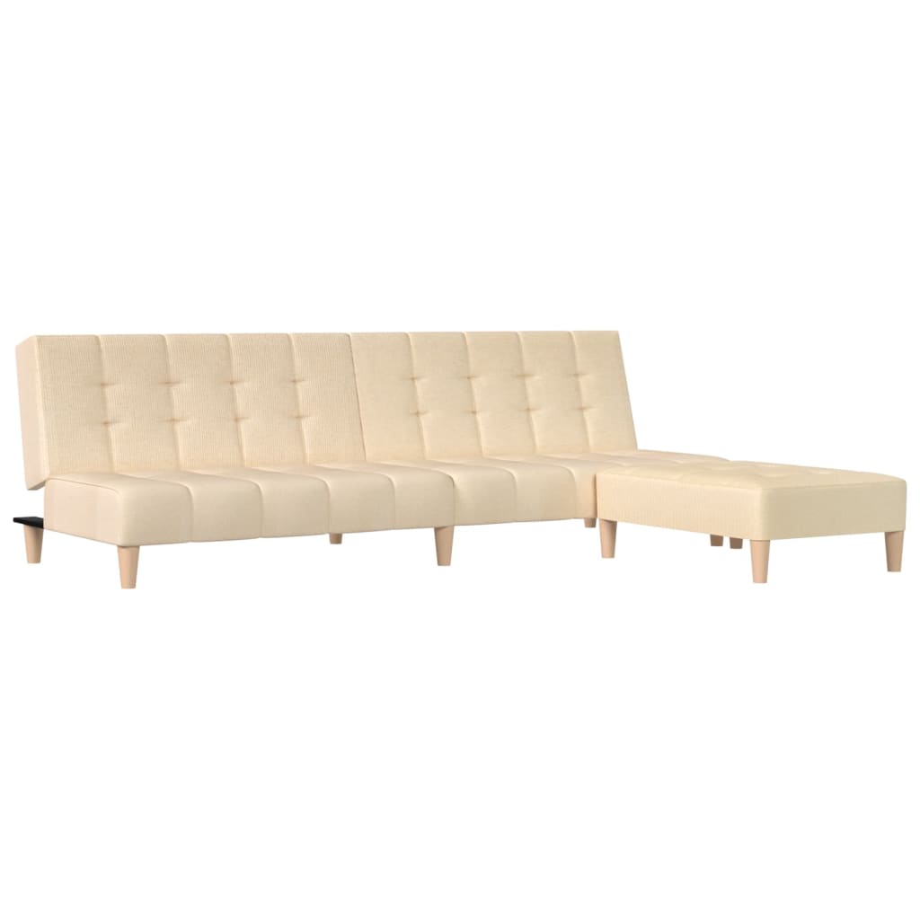 Schlafsofa 2-Sitzer mit Fußhocker Creme Stoff
