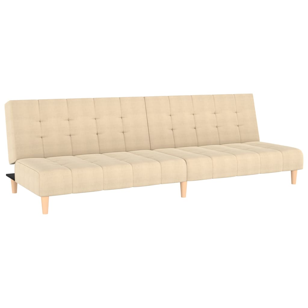 Schlafsofa 2-Sitzer mit Fußhocker Creme Stoff